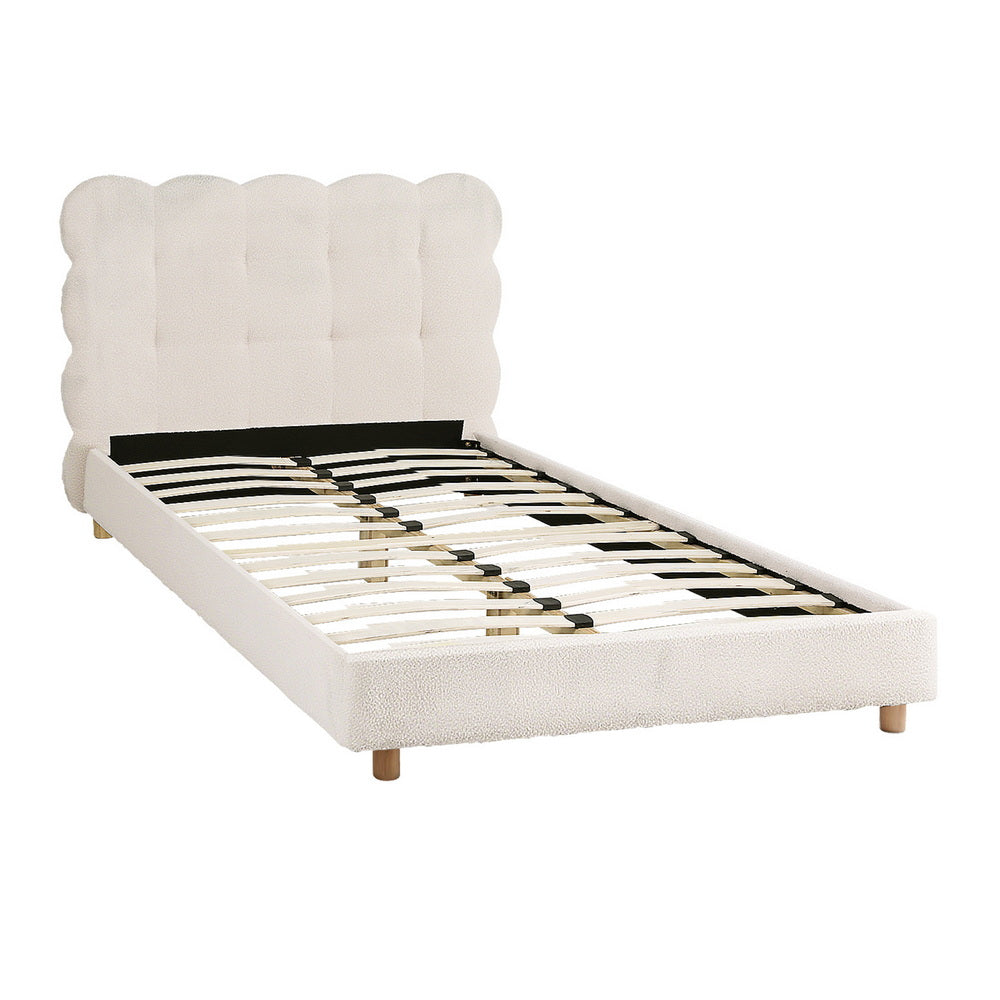 King Single Bed Frame | Cloud Boucle Headboard | Platform Base | White