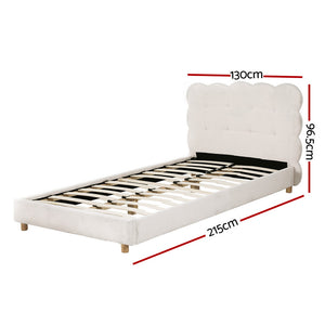 King Single Bed Frame | Cloud Boucle Headboard | Platform Base | White