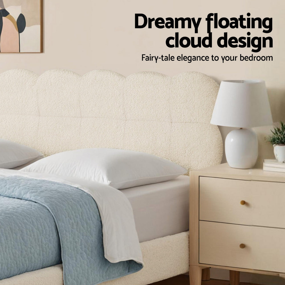 King Single Bed Frame | Cloud Boucle Headboard | Platform Base | White