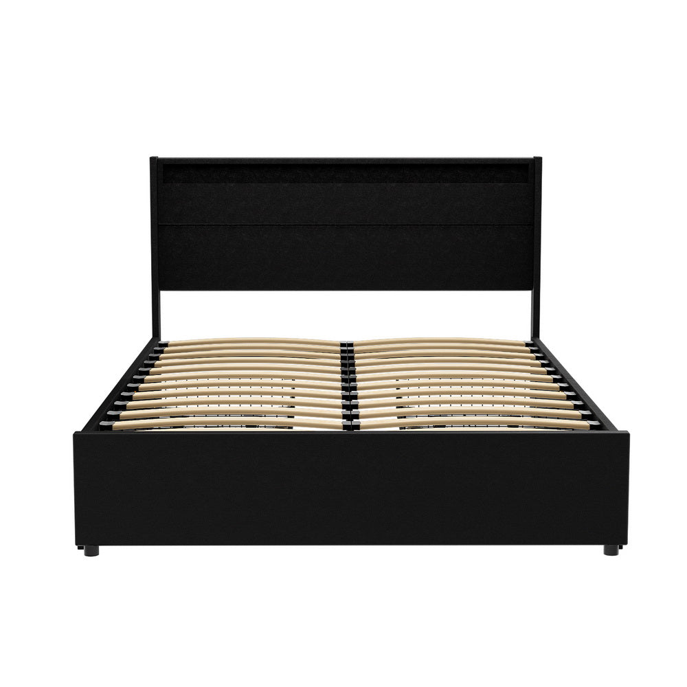 Bed Frame | Double Size | LED Lighting | 4 Drawers | Black | DUNN
