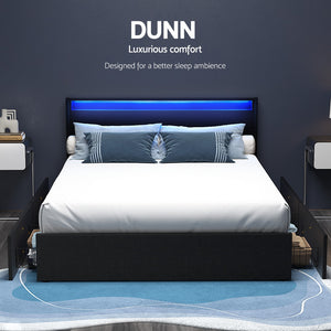 Bed Frame | Double Size | LED Lighting | 4 Drawers | Black | DUNN