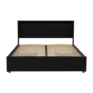Bed Frame | Queen Size | LED Lighting | 4 Drawers | Black | DUNN