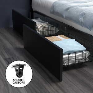 Bed Frame | Queen Size | LED Lighting | 4 Drawers | Black | DUNN
