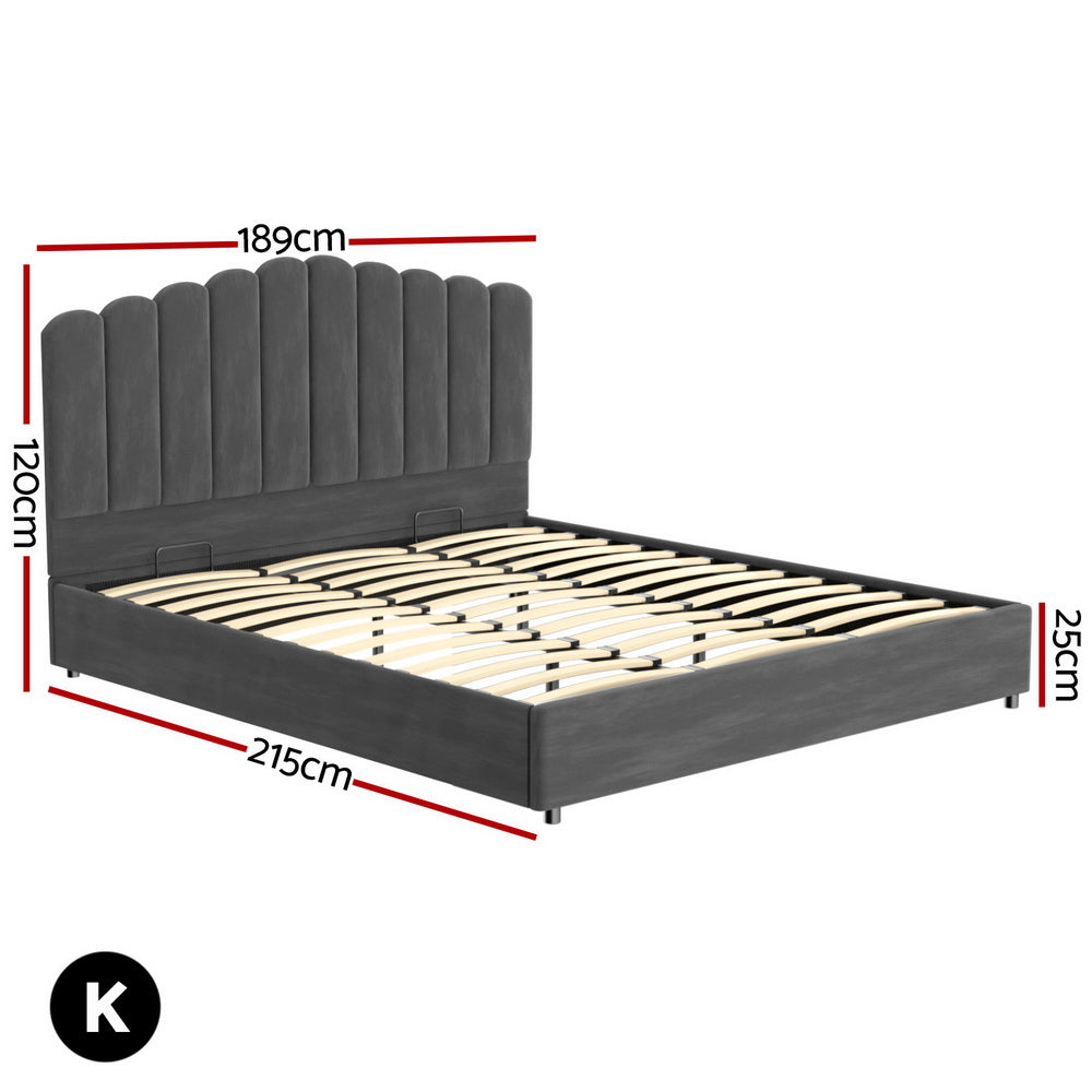 Artiss | King Bed Frame | Velvet Upholstery | Grey | FION Design