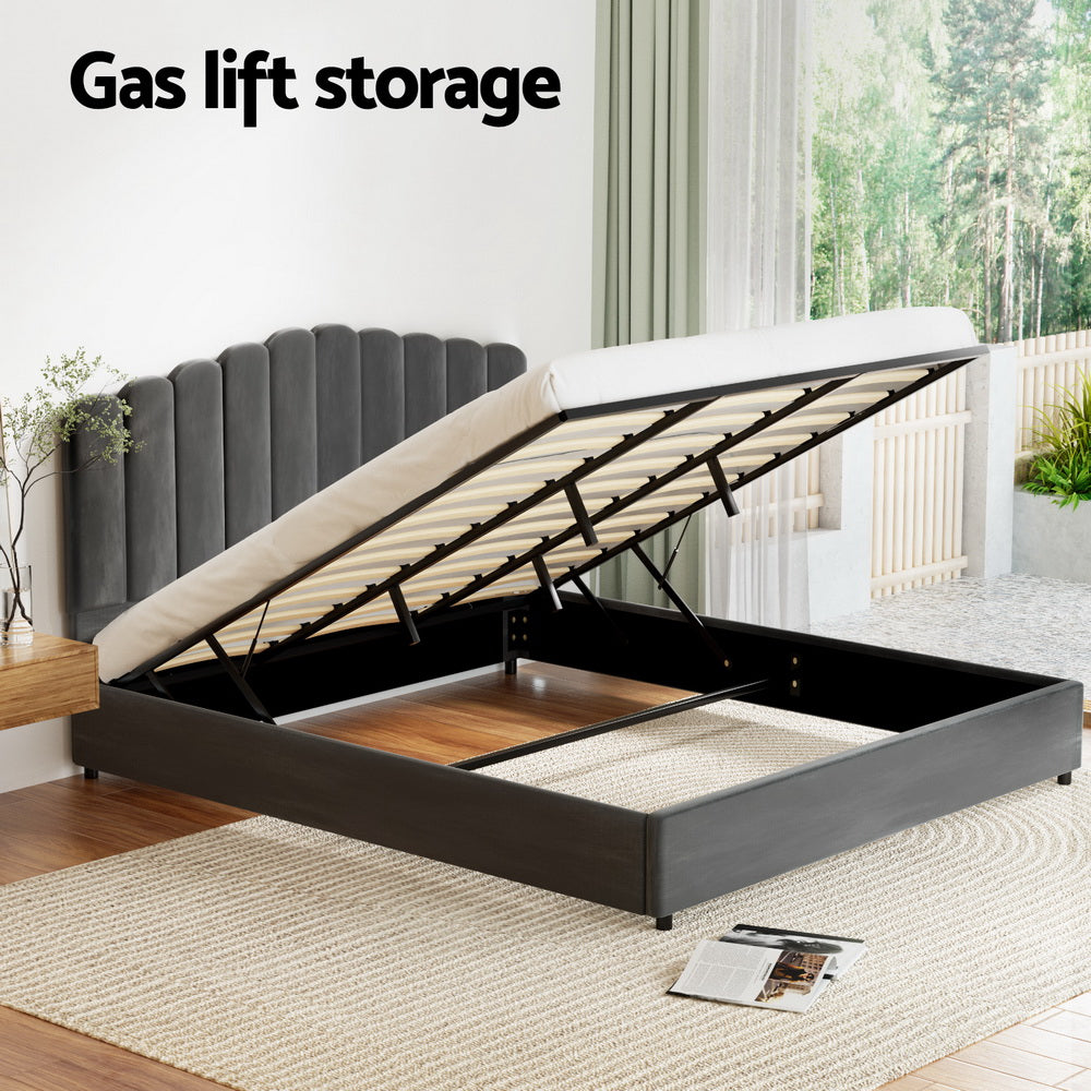 Artiss | King Bed Frame | Velvet Upholstery | Grey | FION Design