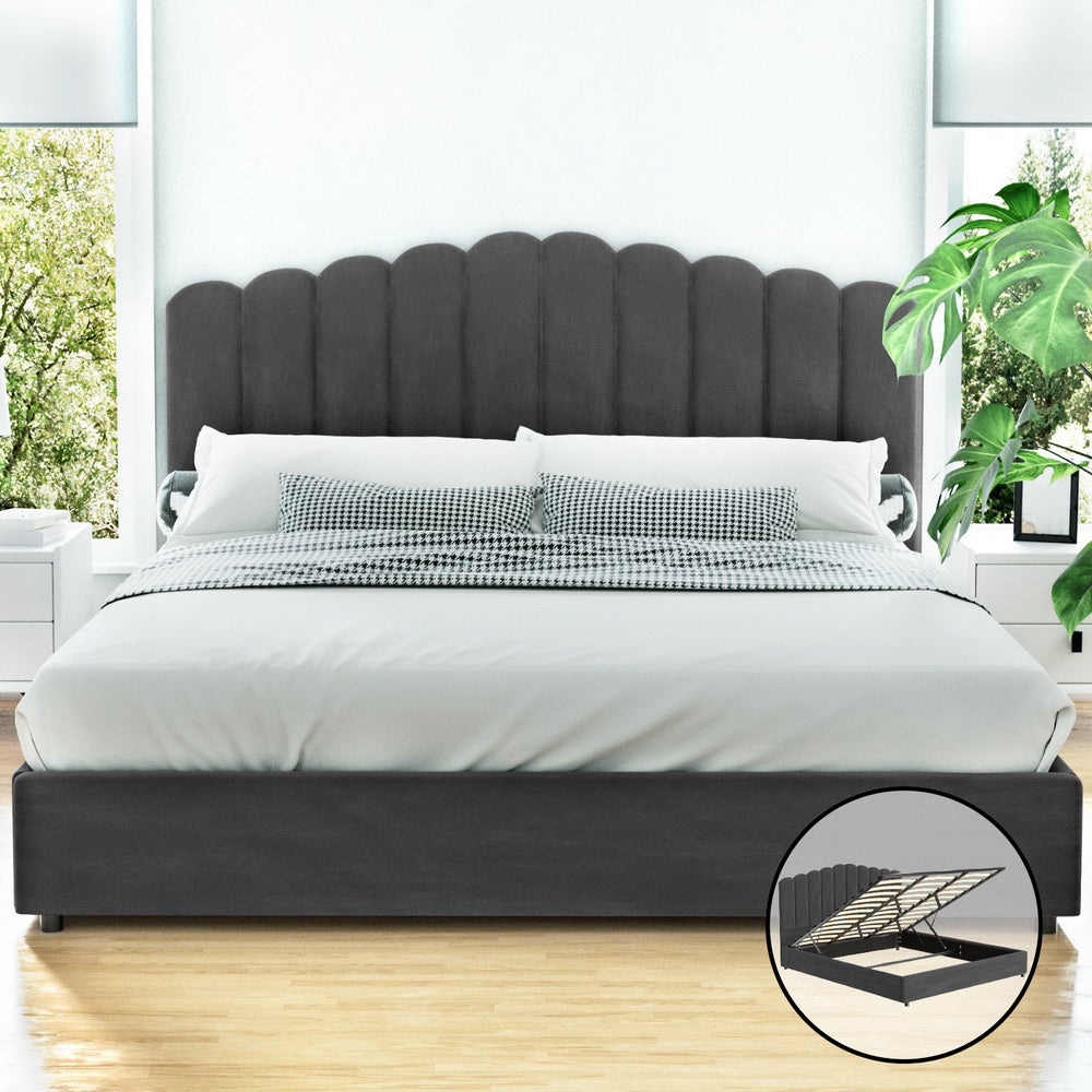 Artiss | King Bed Frame | Velvet Upholstery | Grey | FION Design