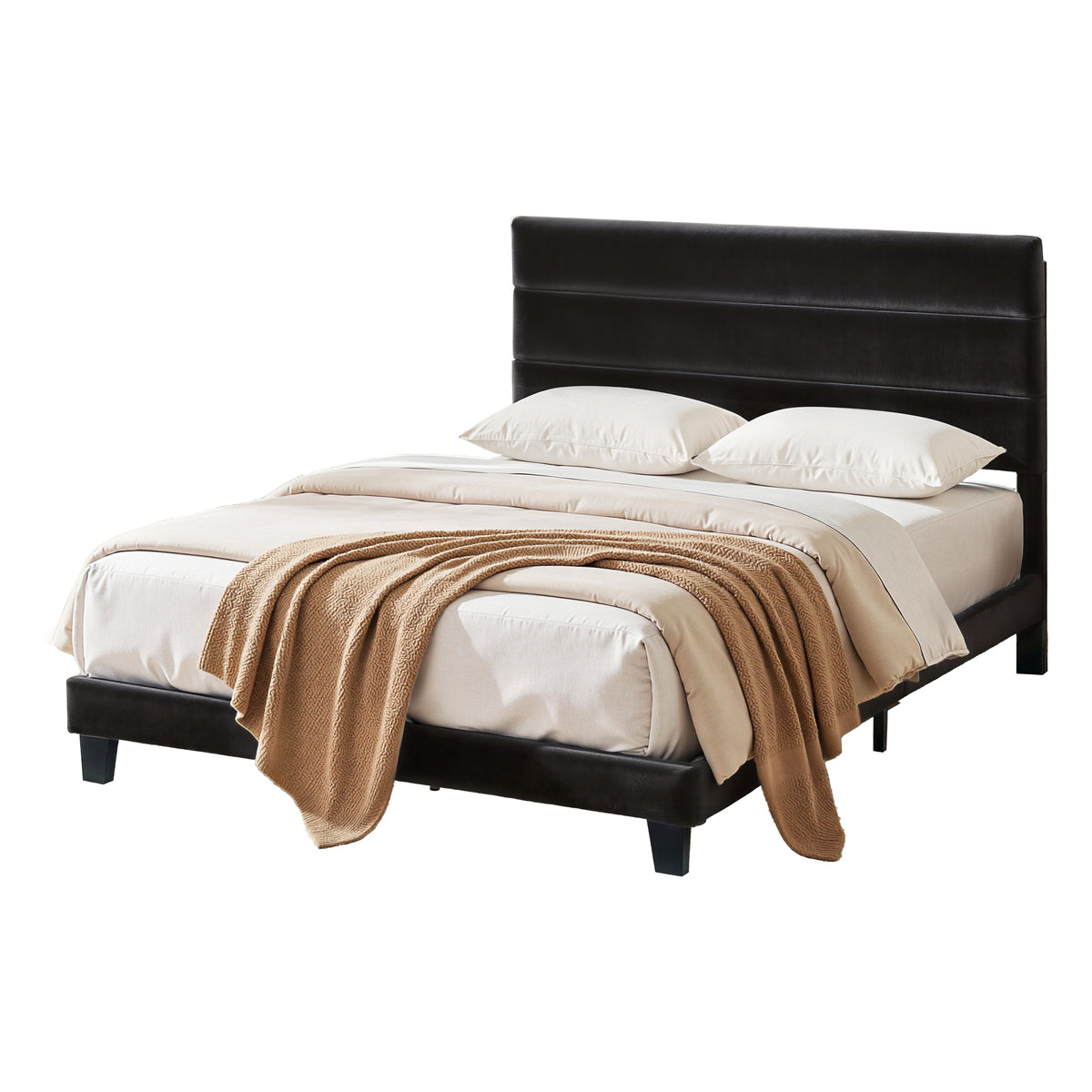 Double Bed Frame | Upholstered Platform | Geometric Headboard | Black Velvet