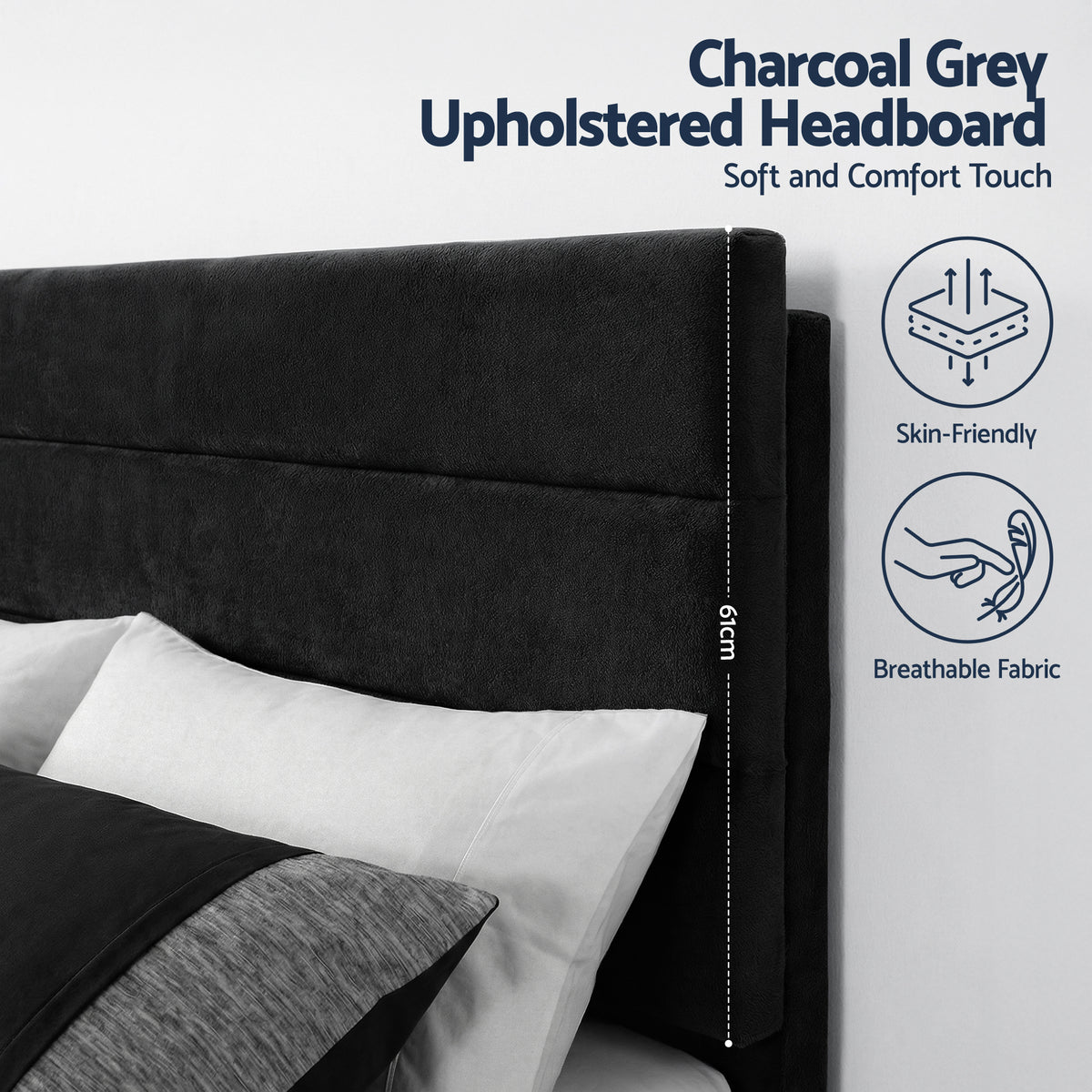 King Bed Frame | Upholstered Platform | Geometric Headboard | Black Velvet