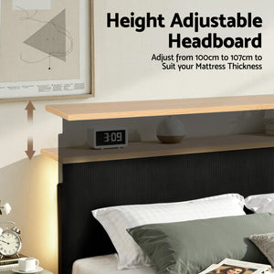 Double Bed Frame | Adjustable Headboard | Mood Lighting | Black Velvet