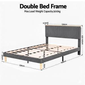 Double Bed Frame | Adjustable Headboard | Mood Lighting | Grey Velvet