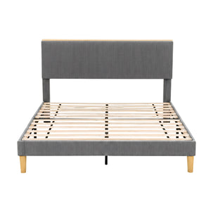 Double Bed Frame | Adjustable Headboard | Mood Lighting | Grey Velvet