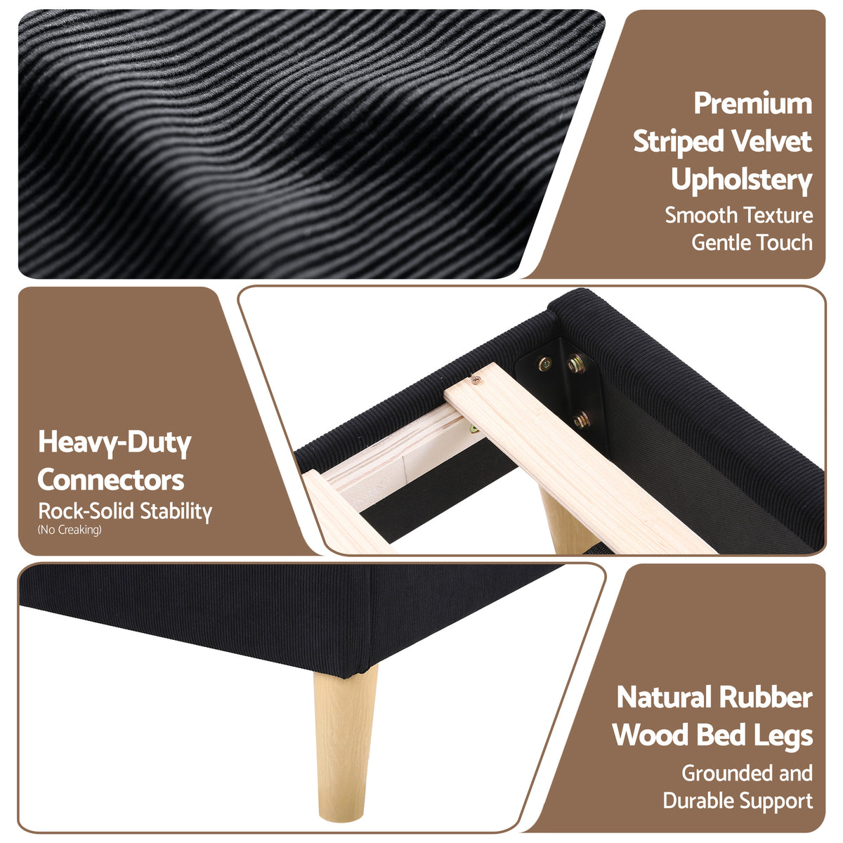 Queen Bed Frame | Adjustable Headboard | Mood Lighting | Black Velvet