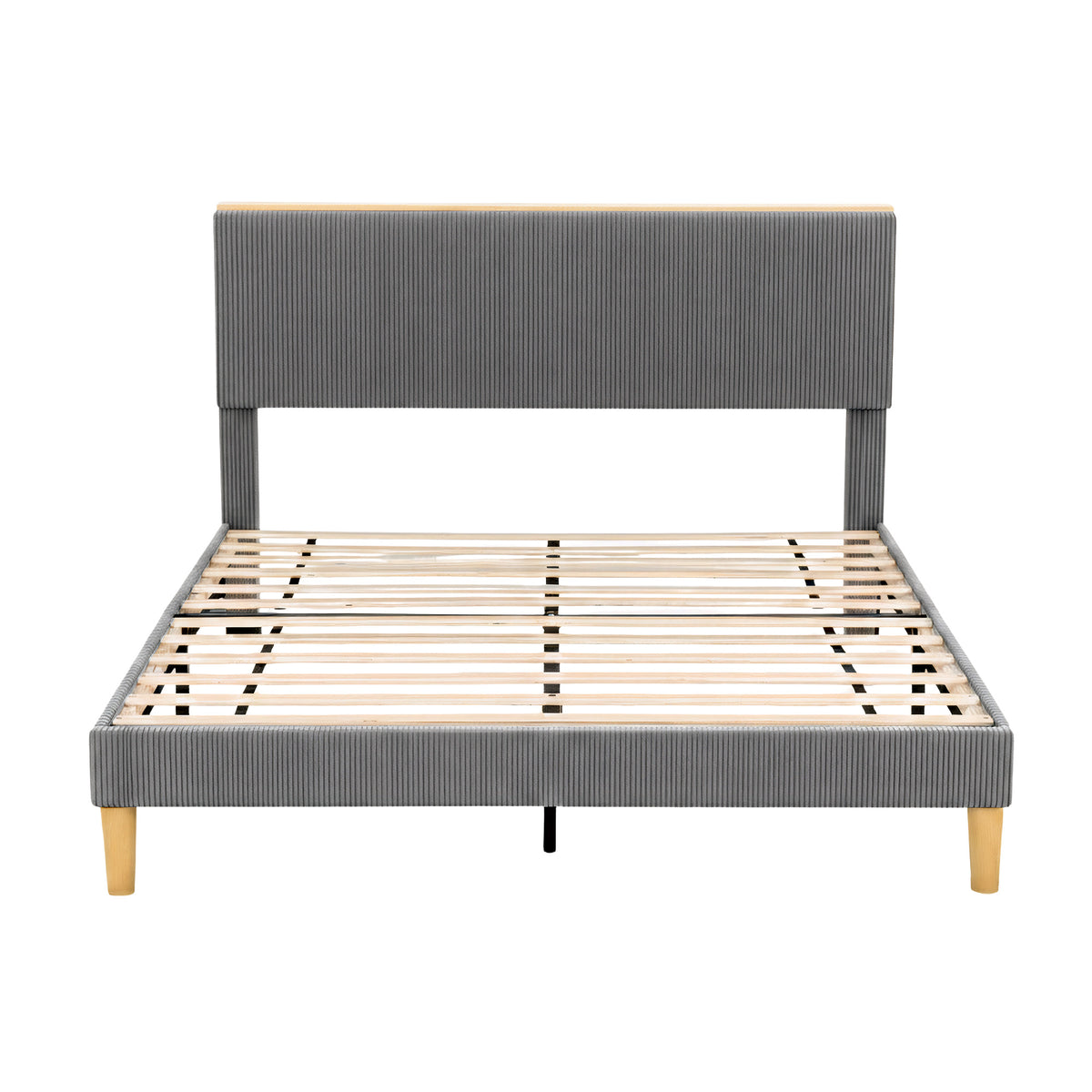 Queen Bed Frame | Adjustable Headboard | Mood Lighting | Grey Velvet