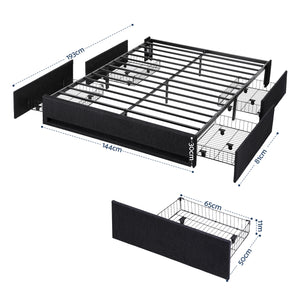 Double Bed Frame | Storage Drawers | RGB Lights | Charging Station | Upholstered