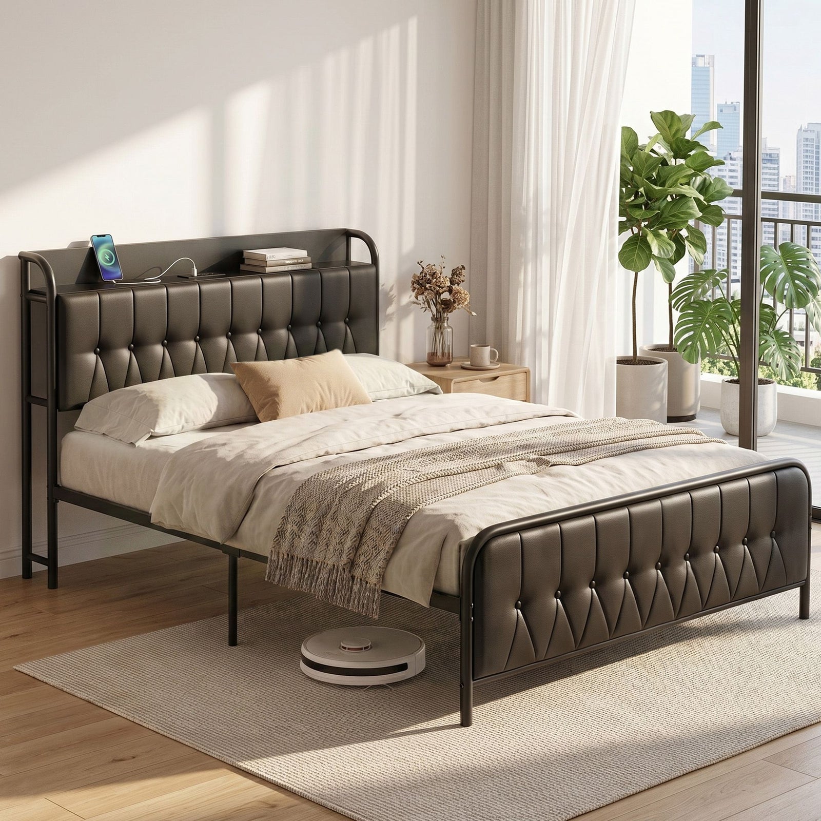 Double Bed Frame | Storage Headboard with SAA Certified Charging Station