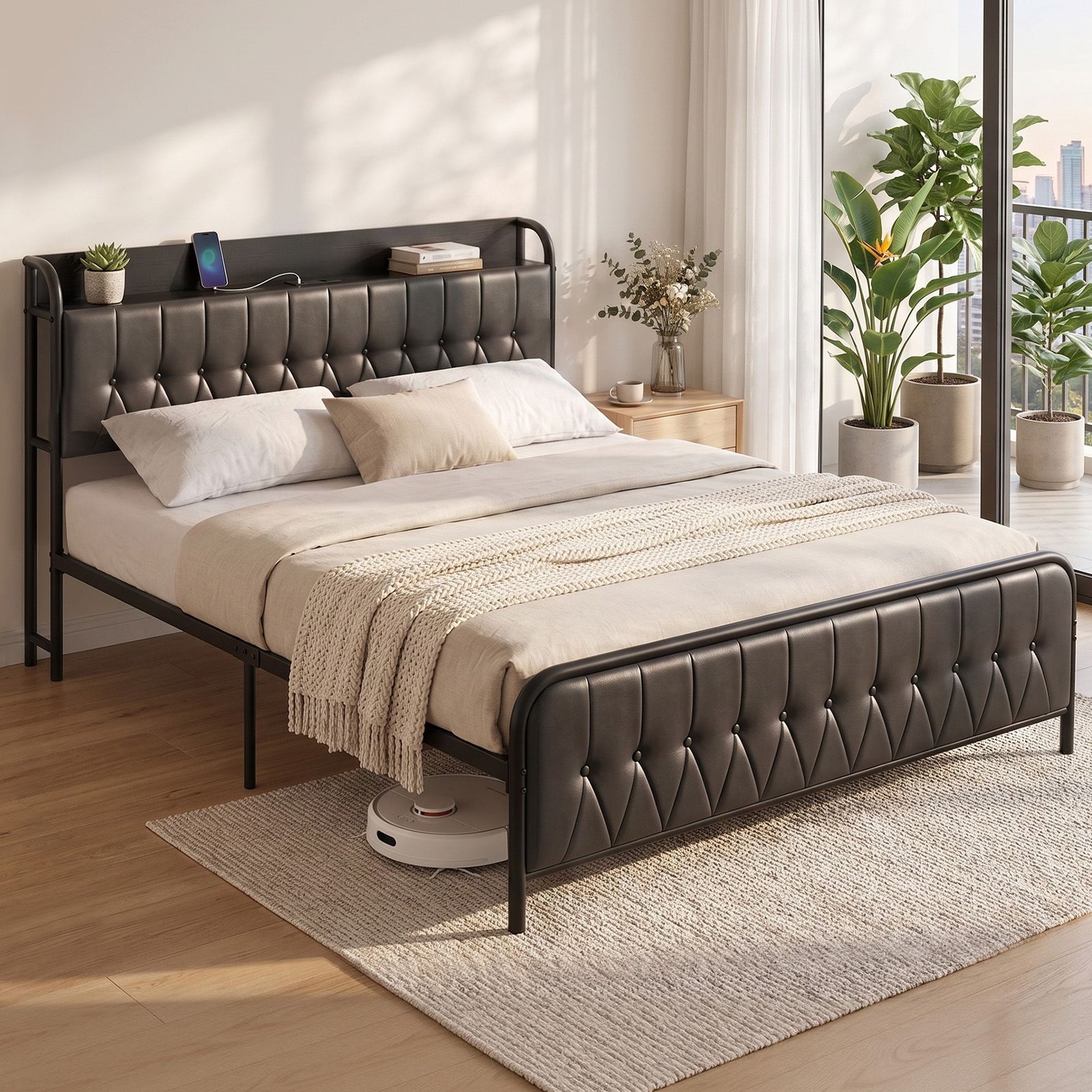 King Bed Frame | Storage Headboard with SAA Certified Charging Station