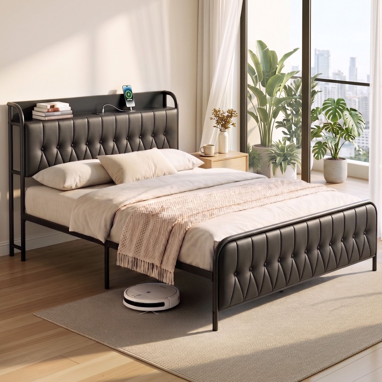 Queen Bed Frame | Storage Headboard with SAA Certified Charging Station