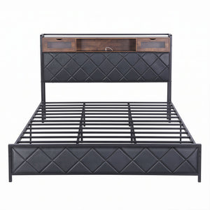Artiss King Bed Frame with LED Lights and Storage Headboard Charging Station