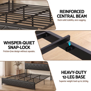 Artiss King Bed Frame with LED Lights and Storage Headboard Charging Station