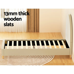 Bed Frame | Single Size | Velvet | Cream | ELLA