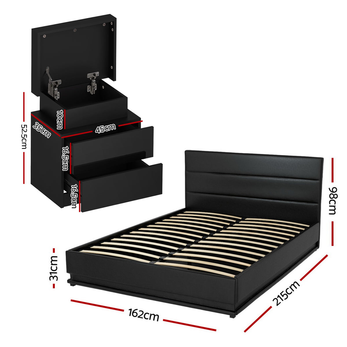 RGB LED Queen Bed Frame Set | 16 Colour Mood Lighting | Includes 2 Bedside Tables