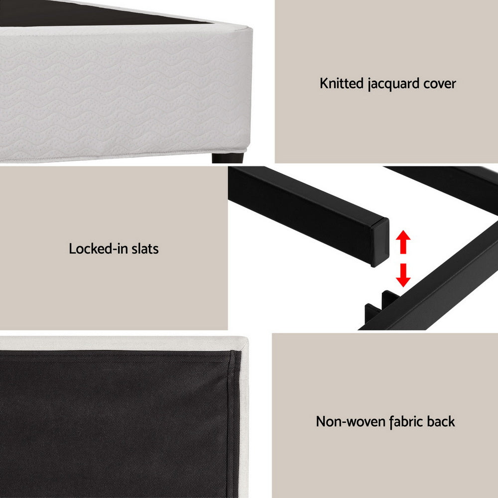 Queen Bed Frame | Fabric Headboard | Metal Platform Base | Grey Beige