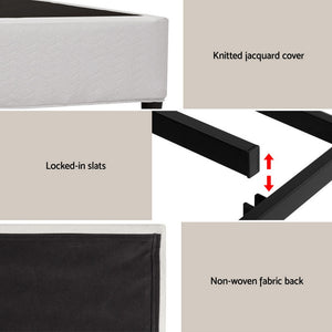 Queen Bed Frame | Fabric Headboard | Metal Platform Base | Grey Beige