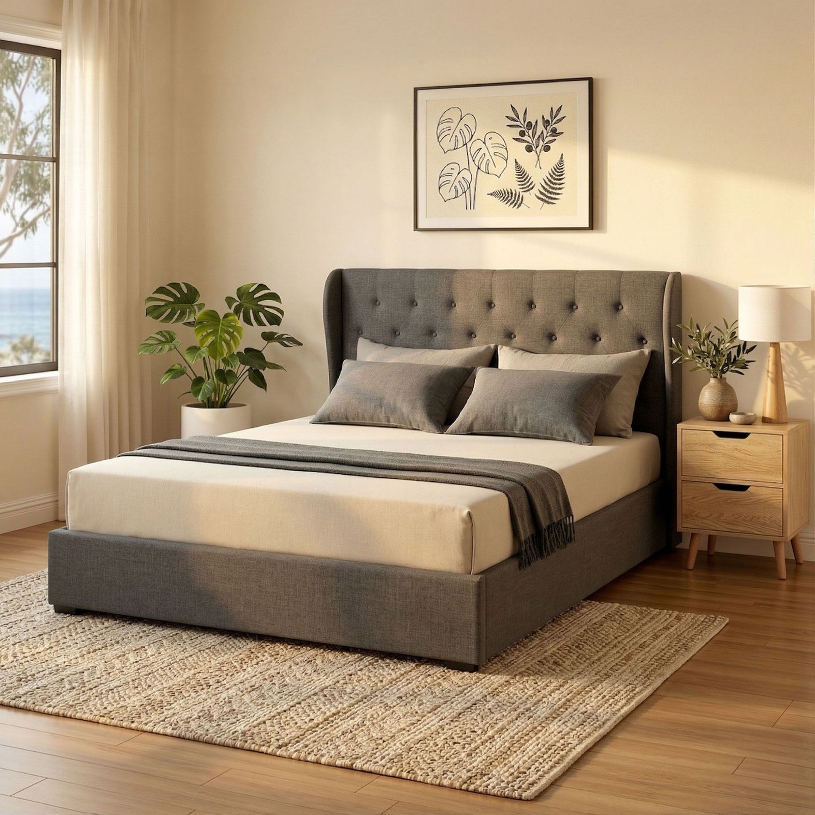 Queen Gas Lift Bed Frame Bundle | Bed Base & 2 Drawer Nightstand Set
