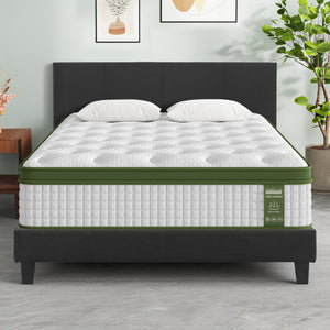 Double Bed Frame + Hybrid Mattress Set | Upholstered Platform Base | Pocket Coil