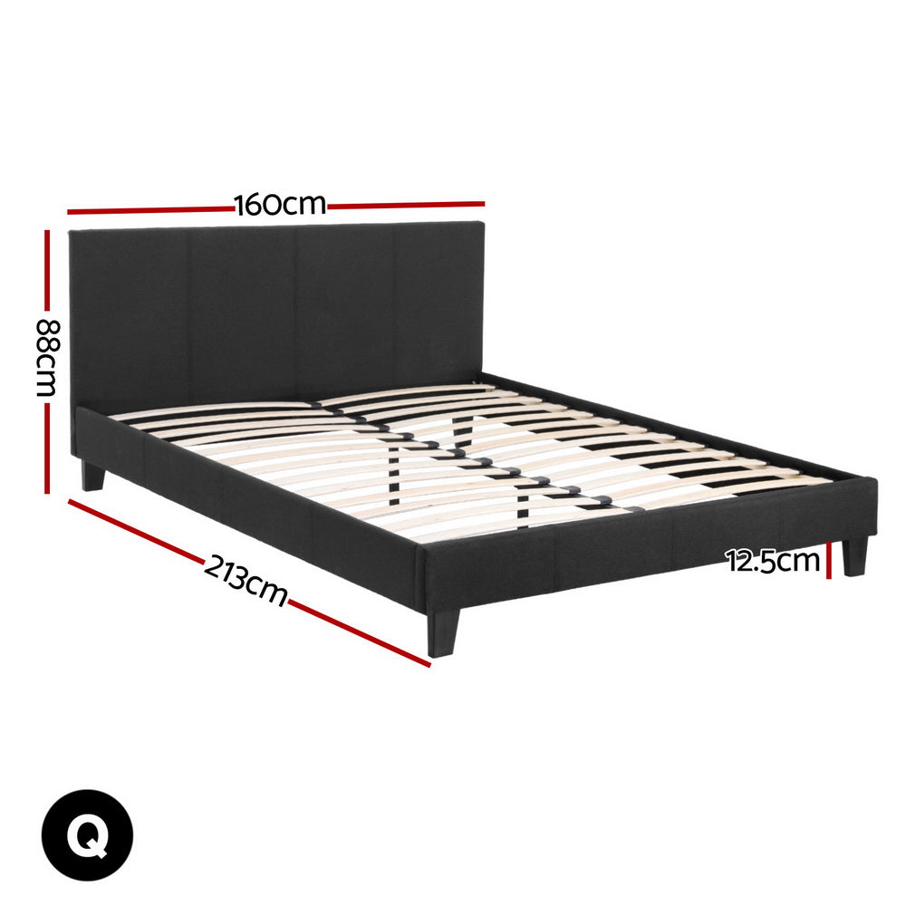 Queen Bed Frame + Hybrid Mattress Bundle | Upholstered Platform Base | Pocket Coil