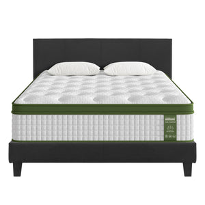 Queen Bed Frame + Hybrid Mattress Bundle | Upholstered Platform Base | Pocket Coil