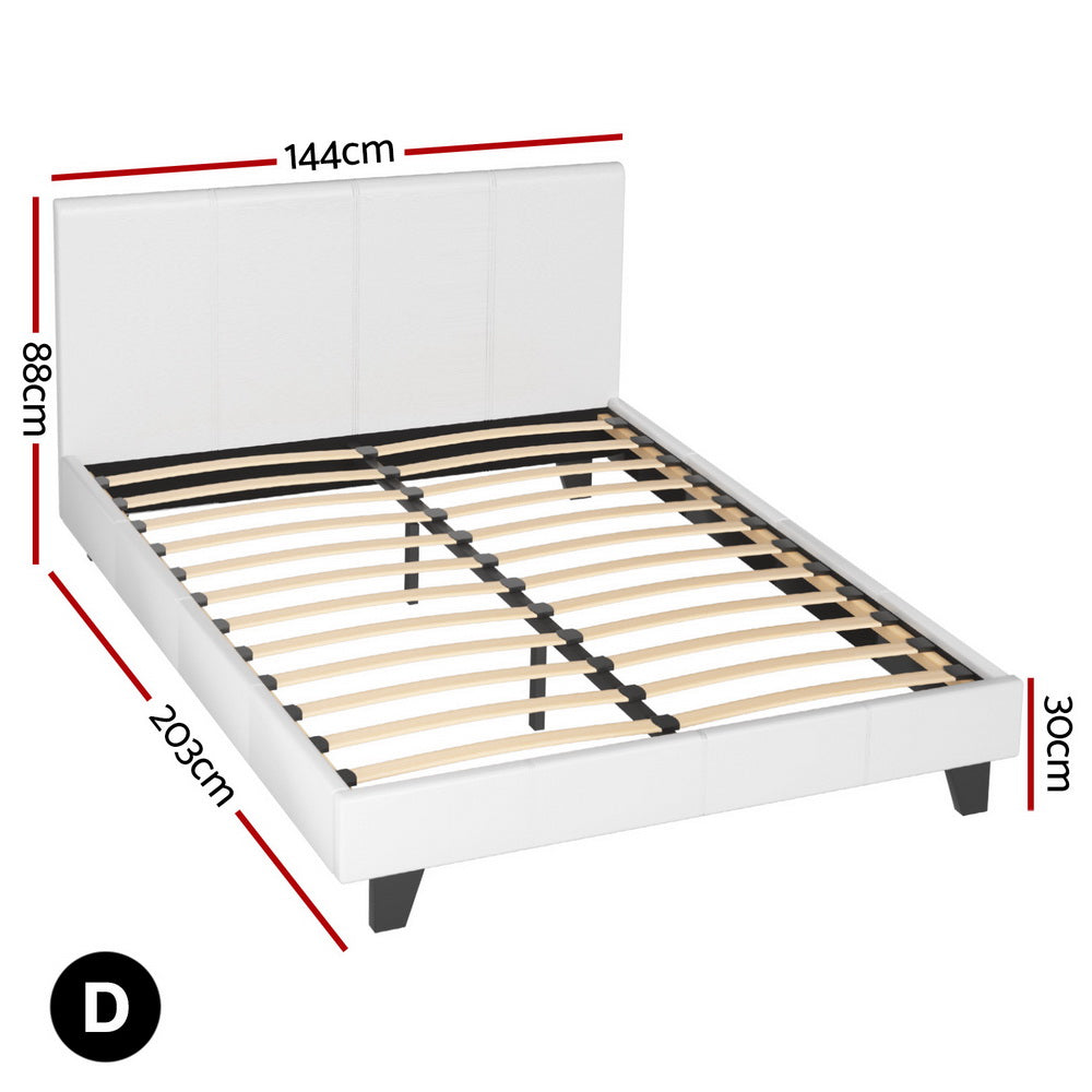Double Bed Frame + Hybrid Mattress Bundle | With Headboard | White