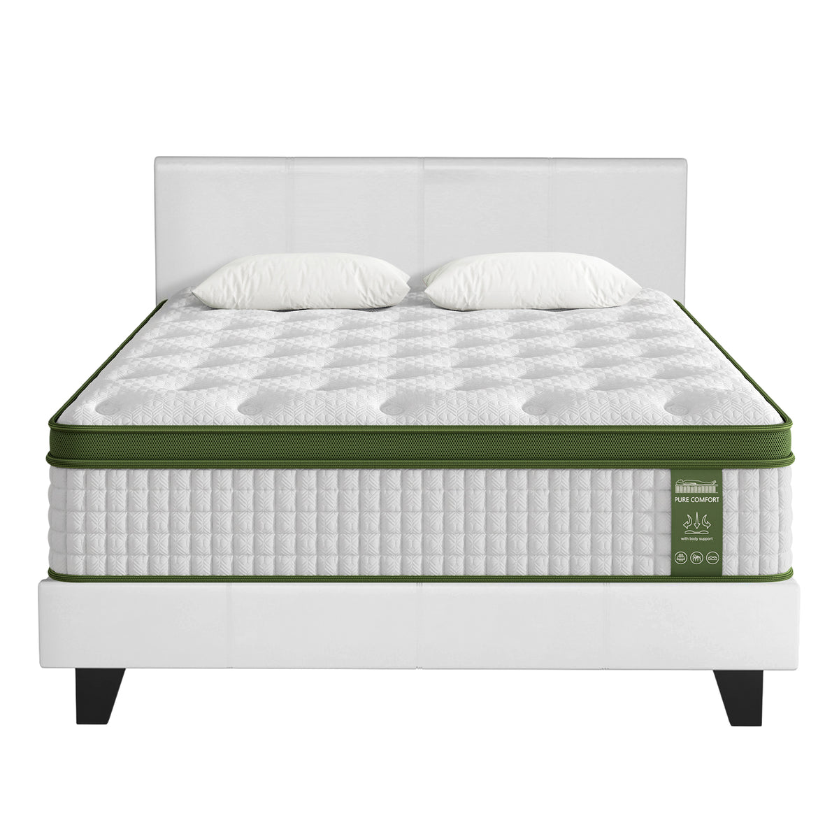Double Bed Frame + Hybrid Mattress Bundle | With Headboard | White