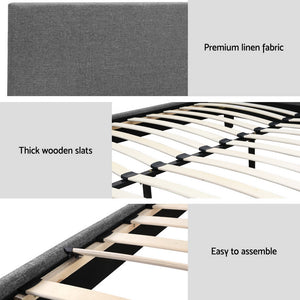 King Bed Frame + Hybrid Mattress Set | Medium Firm | Linen Upholstered | Grey
