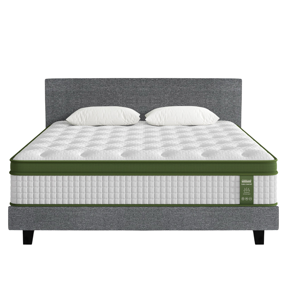 King Bed Frame + Hybrid Mattress Set | Medium Firm | Linen Upholstered | Grey