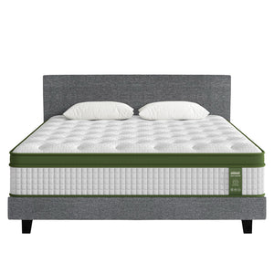 King Bed Frame + Hybrid Mattress Set | Medium Firm | Linen Upholstered | Grey