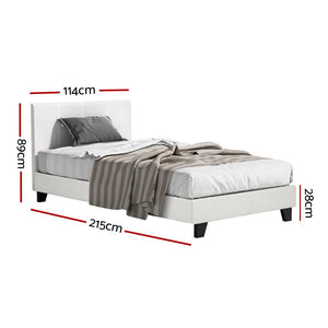King Single Bed Frame + Hybrid Mattress Set | Boucle Upholstered Platform | White