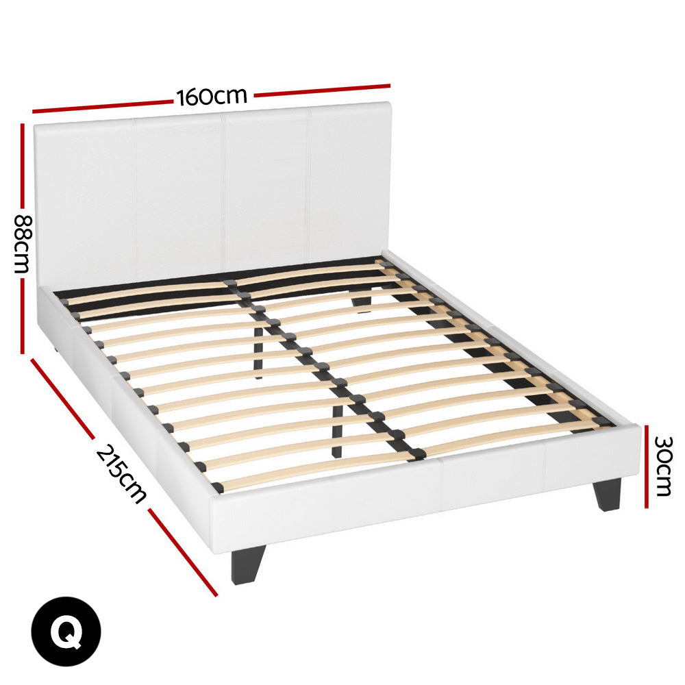 Queen Bed Frame + Hybrid Mattress Set | Leather Frame | Medium | White