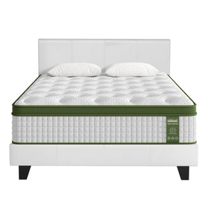 Queen Bed Frame + Hybrid Mattress Set | Leather Frame | Medium | White