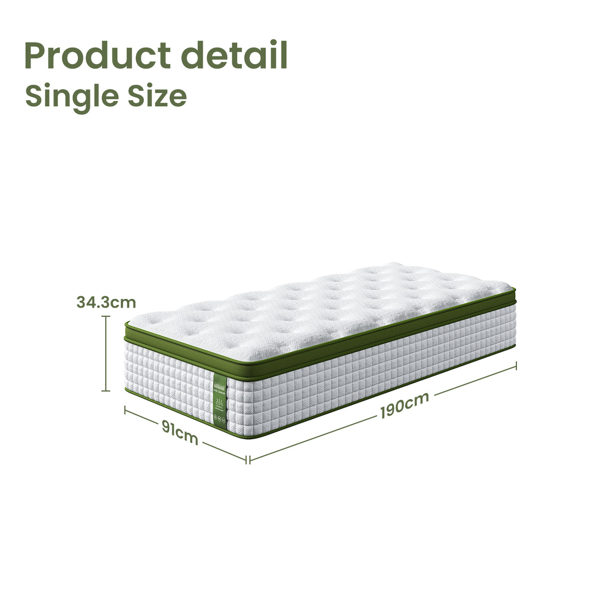 Single Bed Frame + Hybrid Mattress Bundle | With Headboard | Medium Firm | White