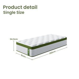 Single Bed Frame + Hybrid Mattress Bundle | With Headboard | Medium Firm | White
