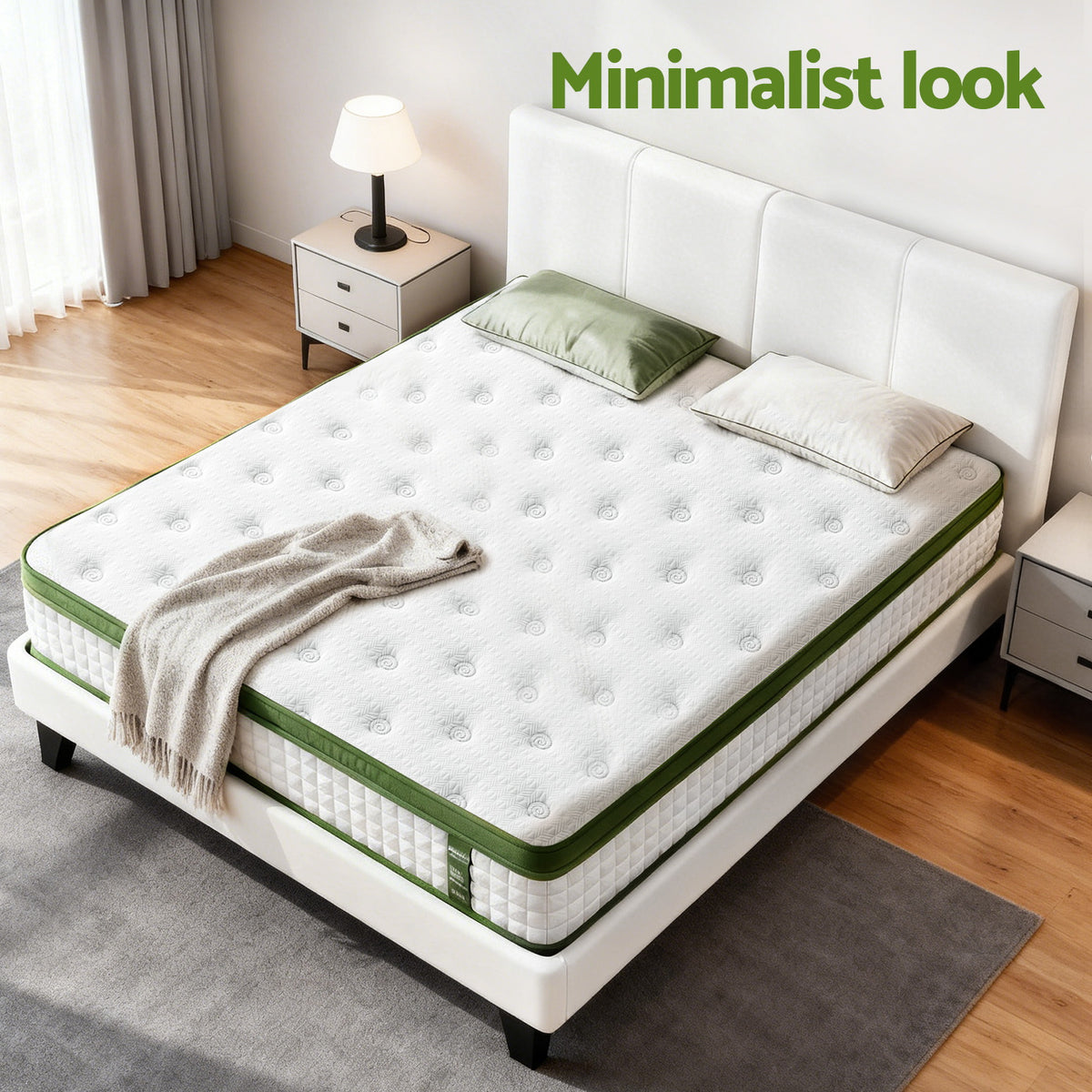 Double Bed Frame + Hybrid Mattress Set | White PVC Leather | Modern Platform
