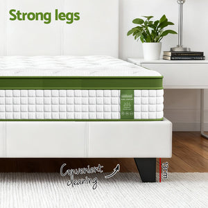 Double Bed Frame + Hybrid Mattress Set | White PVC Leather | Modern Platform