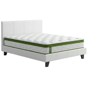 Double Bed Frame + Hybrid Mattress Set | White PVC Leather | Modern Platform