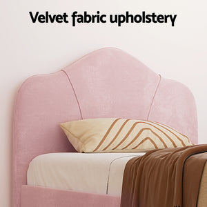 King Single Storage Bed Frame | Velvet | Includes Bedside Table | Pink