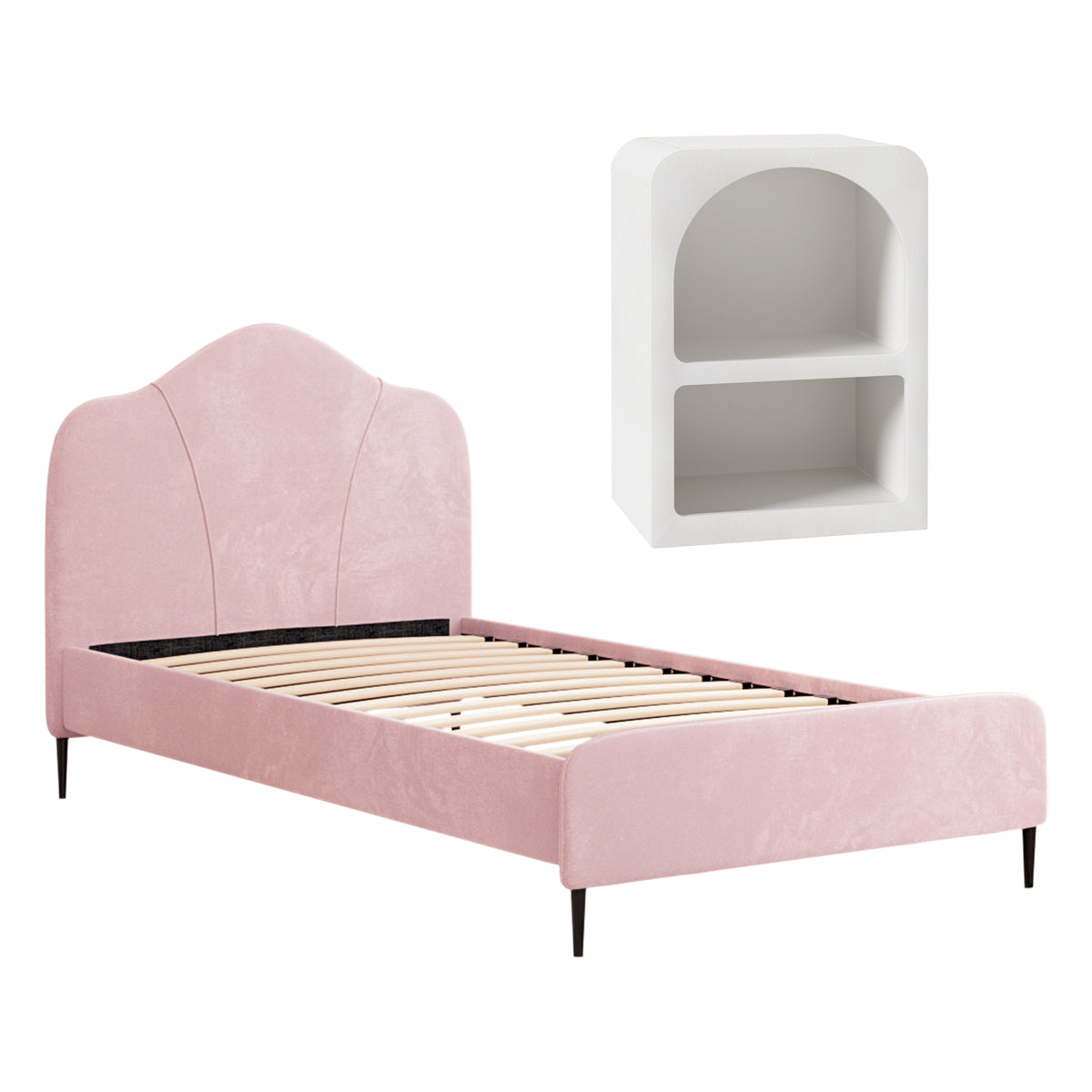 King Single Storage Bed Frame | Velvet | Includes Bedside Table | Pink