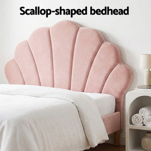 King Single Bed Frame + Bedside Table Set | Scallop Headboard | Pink Velvet
