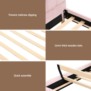 King Single Bed Frame + Bedside Table Set | Scallop Headboard | Pink Velvet