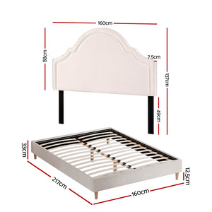 Queen Bed Frame | Scalloped Velvet Headboard | Wooden Platform Base | Storage