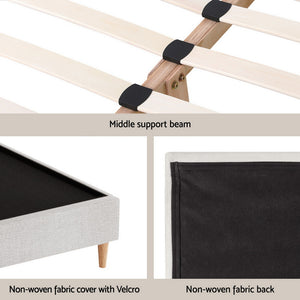Queen Bed Frame | Upholstered Headboard | Linen Fabric | Beige